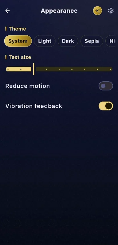 Themes and text size